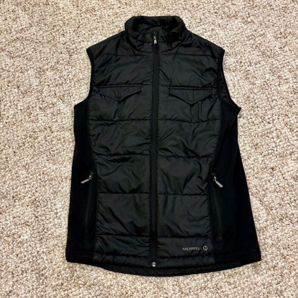 Merrell Vest Womens Medium Black Puffer Insulated Zip Pockets Hiking Outdoors